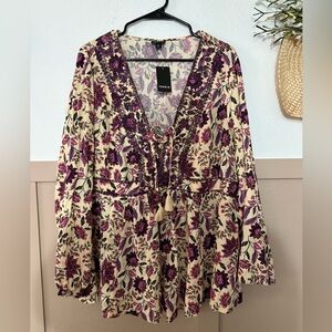 ✨NWT Torrid Babydoll Rayon Crepe Embroidered Lace-Up Top